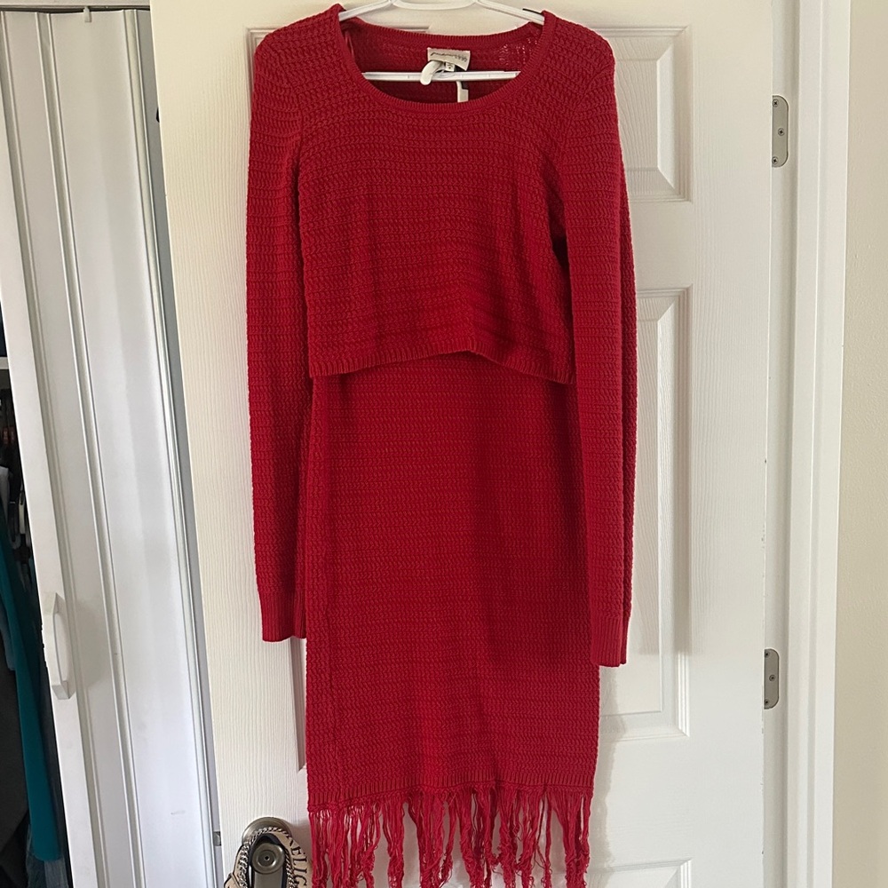 Red Knit Fringe Dress